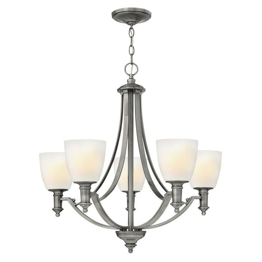 Hinkley Truman 5-Light Antique Nickel Modern Chandelier with Etched Opal Glass