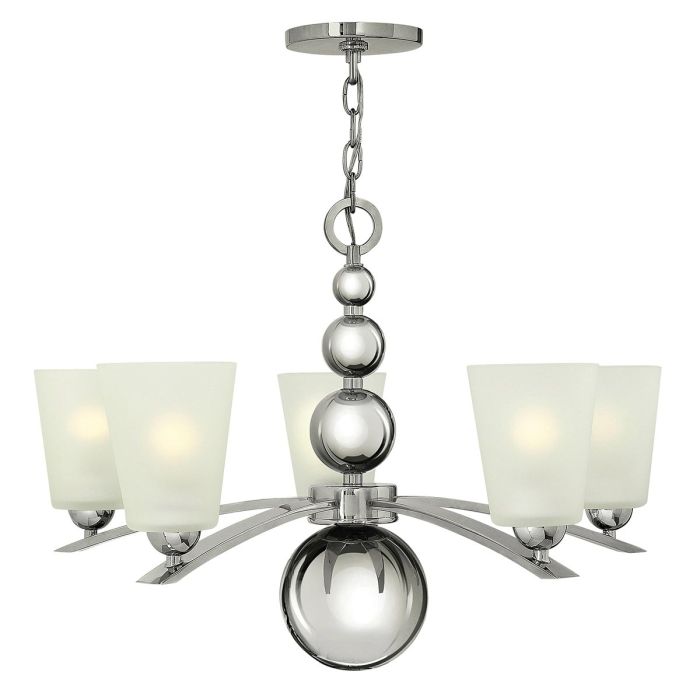 Hinkley Zelda 5-Light Polished Nickel Modern Chandelier with Etched Glass