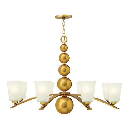 Hinkley Zelda 8-Light Vintage Brass Modern Chandelier with Etched Glass