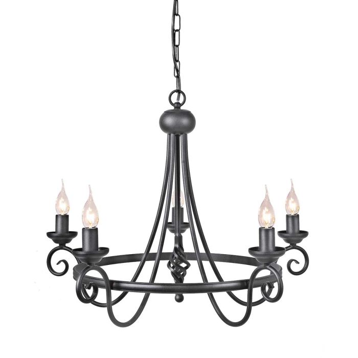 Elstead Lighting Harlech 5-Light Black Wagon Wheel Chandelier