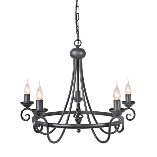 Elstead Lighting Harlech 5-Light Black Wagon Wheel Chandelier