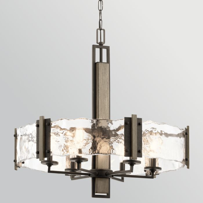 Kichler Aberdeen 6-Light Distressed Grey & Olde Bronze Rust Glass Chandelier