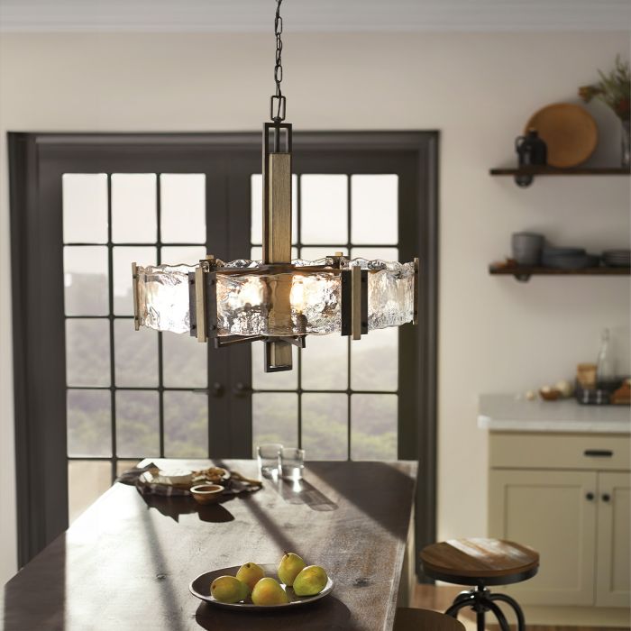 Kichler Aberdeen 6-Light Distressed Grey & Olde Bronze Rust Glass Chandelier