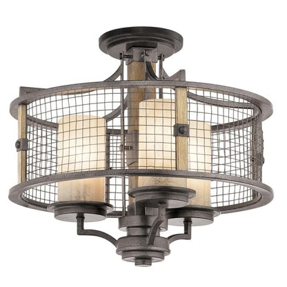 Kichler Ahrendale 3-Light Anvil Iron Duo-Mount Industrial Chandelier