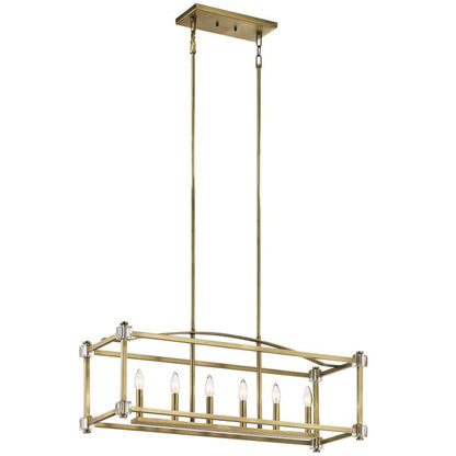 Kichler Cayden 6-Light Natural Brass Linear Island Chandelier