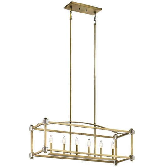 Kichler Cayden 6-Light Natural Brass Linear Island Chandelier