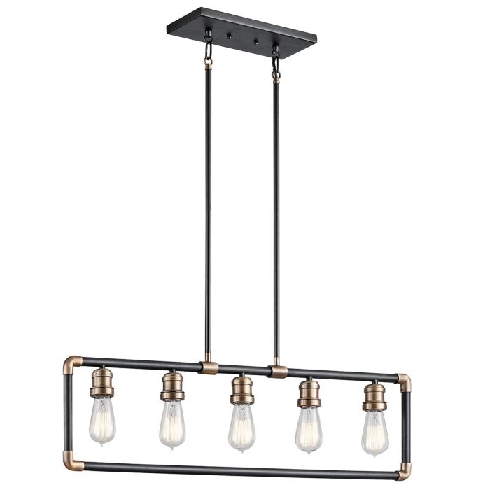 Kichler Imahn 5-Light Black and Natural Brass Linear Island Chandelier