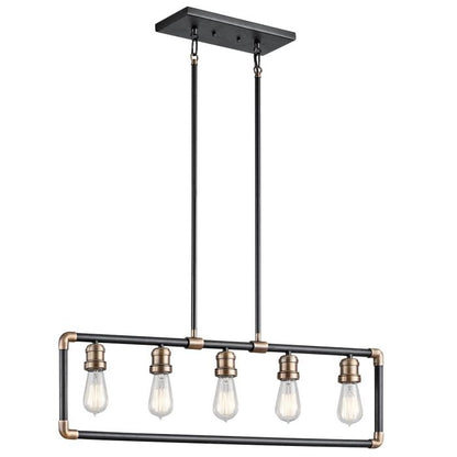 Kichler Imahn 5-Light Black and Natural Brass Linear Island Chandelier