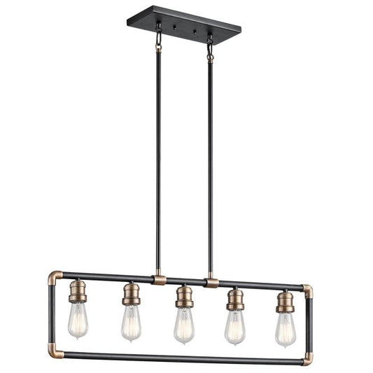 Kichler Imahn 5-Light Black and Natural Brass Linear Island Chandelier
