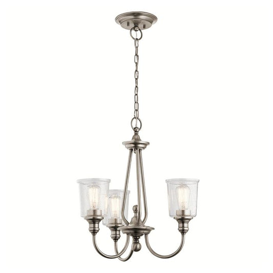 Kichler Waverly 3-Light Classic Pewter Glass Chandelier