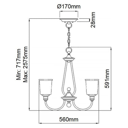 Kichler Waverly 3-Light Classic Pewter Glass Chandelier