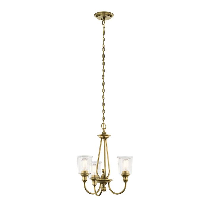 Kichler Waverly 3-Light Natural Brass Glass Chandelier