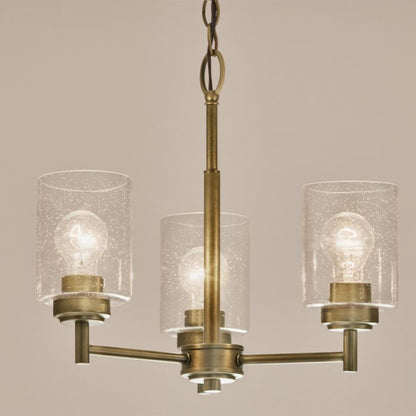 Kichler Winslow 3-Light Natural Brass Clear Seeded Glass Chandelier