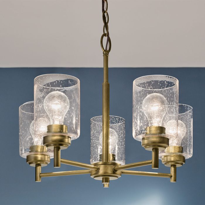 Kichler Winslow 5-Light Natural Brass Clear Seeded Glass Chandelier