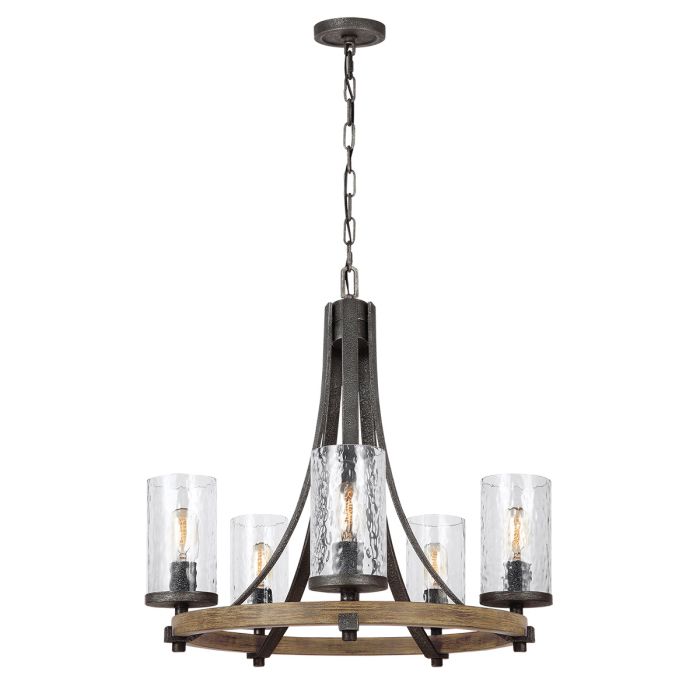Generation Lighting (Feiss) Angelo 5-Light Distressed Weathered Oak & Slate Grey Metal Wagon Wheel Chandelier