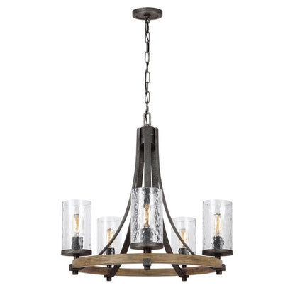 Generation Lighting (Feiss) Angelo 5-Light Distressed Weathered Oak & Slate Grey Metal Wagon Wheel Chandelier