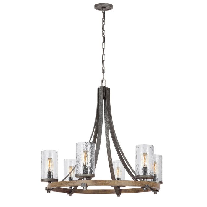 Generation Lighting (Feiss) Angelo 6-Light Distressed Weathered Oak & Slate Grey Metal Wagon Wheel Chandelier