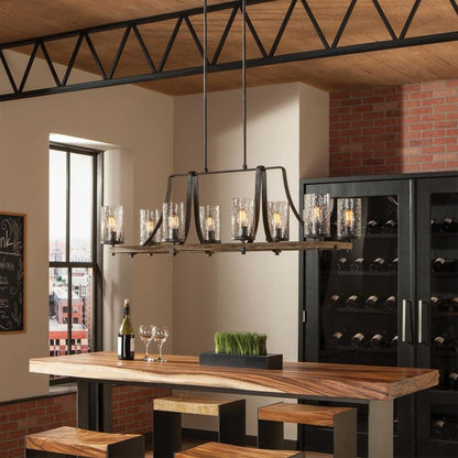Generation Lighting (Feiss) Angelo 8-Light Distressed Weathered Oak & Slate Grey Metal Island Chandelier