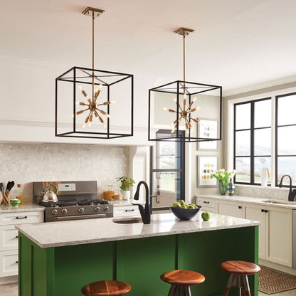 Lisa McDennon by Hinkley Aros 12-Light Black & Warm Brass Cage Sputnik Chandelier