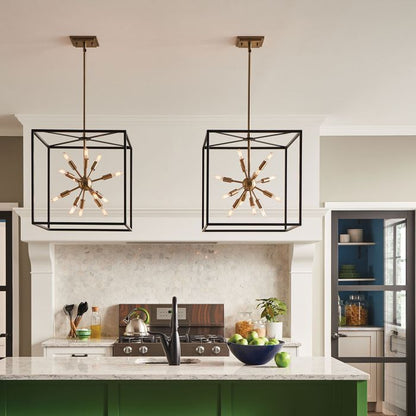 Lisa McDennon by Hinkley Aros 12-Light Black & Warm Brass Cage Sputnik Chandelier