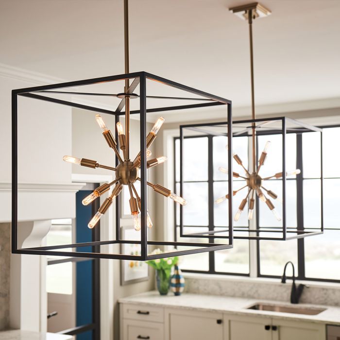 Lisa McDennon by Hinkley Aros 12-Light Black & Warm Brass Cage Sputnik Chandelier
