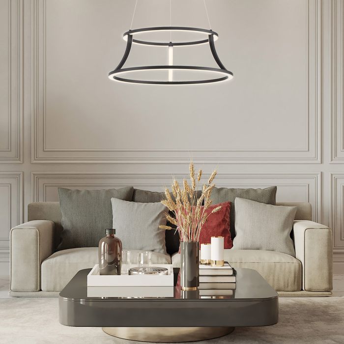 Eurofase Cadoux Integrated LED Matte Black Ring Pendant Chandelier