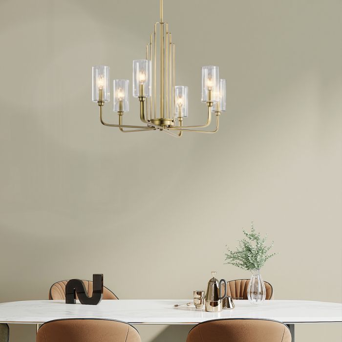 Kichler Kimrose 6-Light Brushed Natural Brass Glass Chandelier