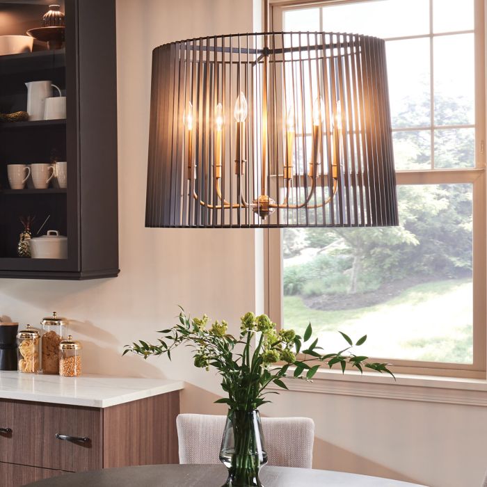 Kichler Linara 6-Light Cage Chandelier - Black & Natural Brass