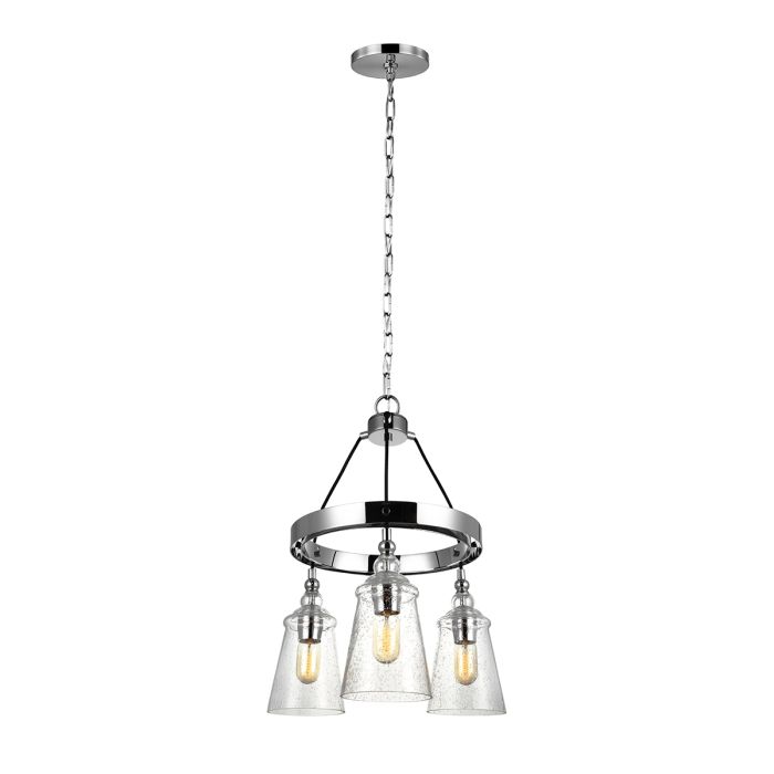 Generation Lighting (Feiss) Loras 3-Light Chrome Seeded Glass Wagon Wheel Chandelier