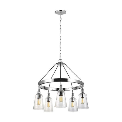 Generation Lighting (Feiss) Loras 5-Light Chrome Seeded Glass Wagon Wheel Chandelier