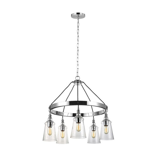 Generation Lighting (Feiss) Loras 5-Light Chrome Seeded Glass Wagon Wheel Chandelier