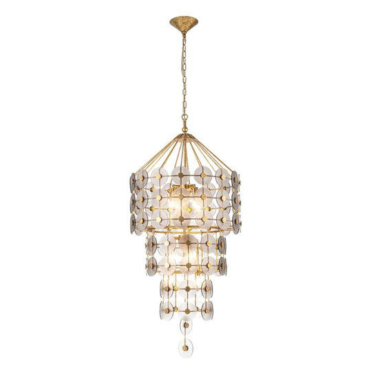 Quintiesse Meridian 9-Light Distressed Gold & Smoked Glass Pendant Chandelier
