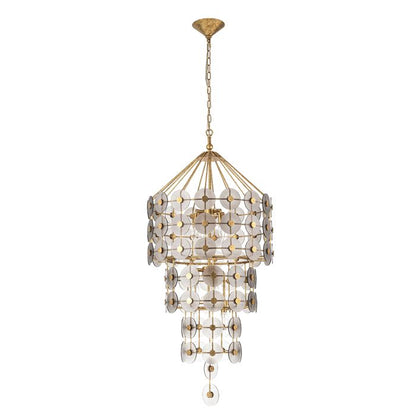 Quintiesse Meridian 9-Light Distressed Gold & Smoked Glass Pendant Chandelier