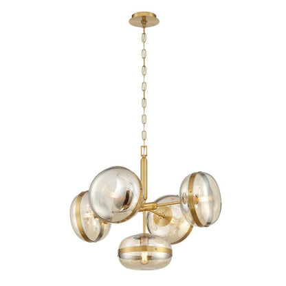 Eurofase Nottingham 5-Light Antique Brass Globe Pendant Chandelier