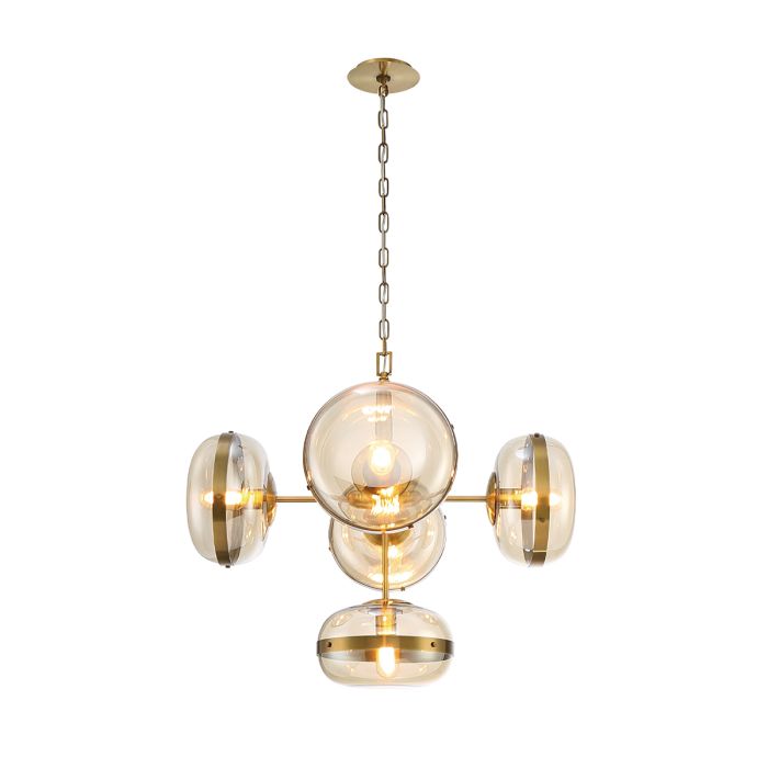 Eurofase Nottingham 5-Light Antique Brass Globe Pendant Chandelier