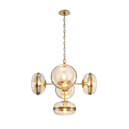 Eurofase Nottingham 5-Light Antique Brass Globe Pendant Chandelier