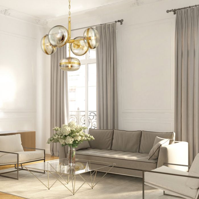 Eurofase Nottingham 5-Light Antique Brass Globe Pendant Chandelier