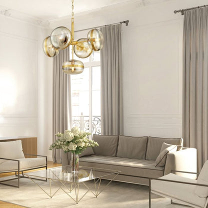 Eurofase Nottingham 5-Light Antique Brass Globe Pendant Chandelier