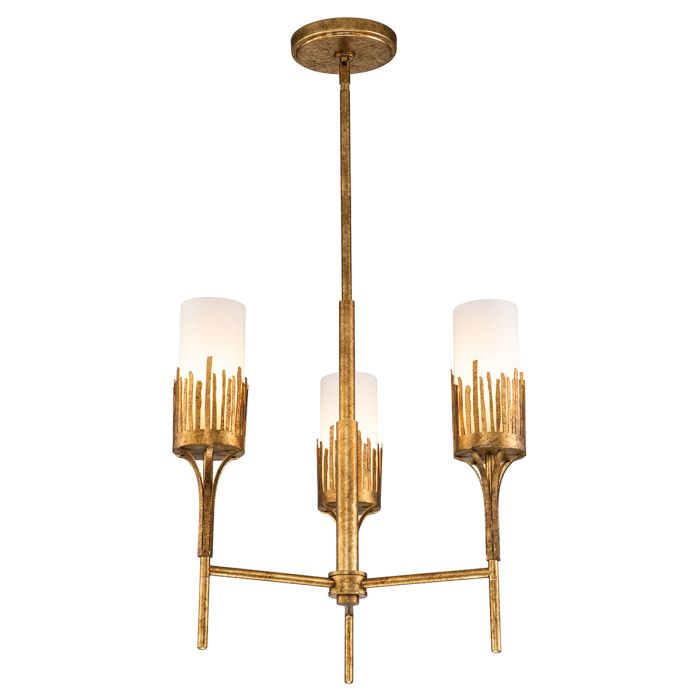 Quintiesse Sawgrass 3-Light Gold Leaf with Antique Glaze Modern Chandelier