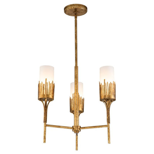 Quintiesse Sawgrass 3-Light Gold Leaf with Antique Glaze Modern Chandelier