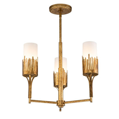 Quintiesse Sawgrass 3-Light Gold Leaf with Antique Glaze Modern Chandelier