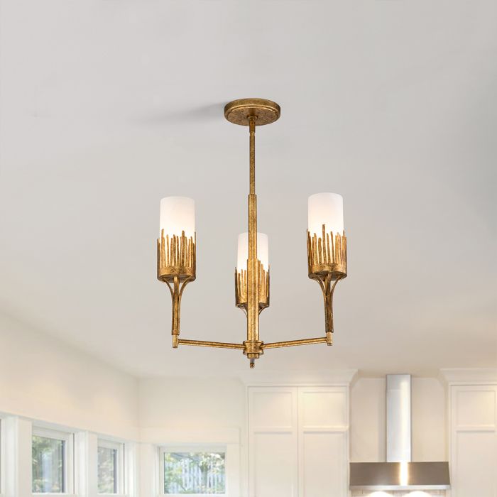 Quintiesse Sawgrass 3-Light Gold Leaf with Antique Glaze Modern Chandelier