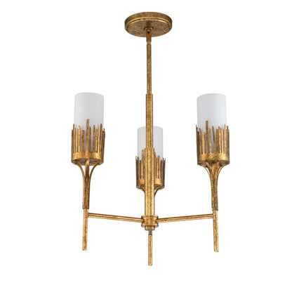 Quintiesse Sawgrass 3-Light Gold Leaf with Antique Glaze Modern Chandelier