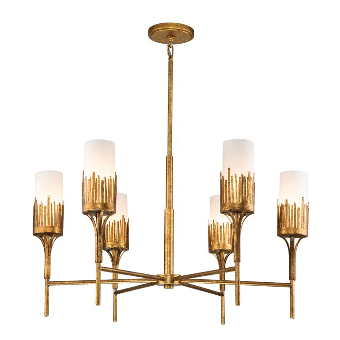 Quintiesse Sawgrass 6-Light Gold Leaf with Antique Glaze Modern Chandelier