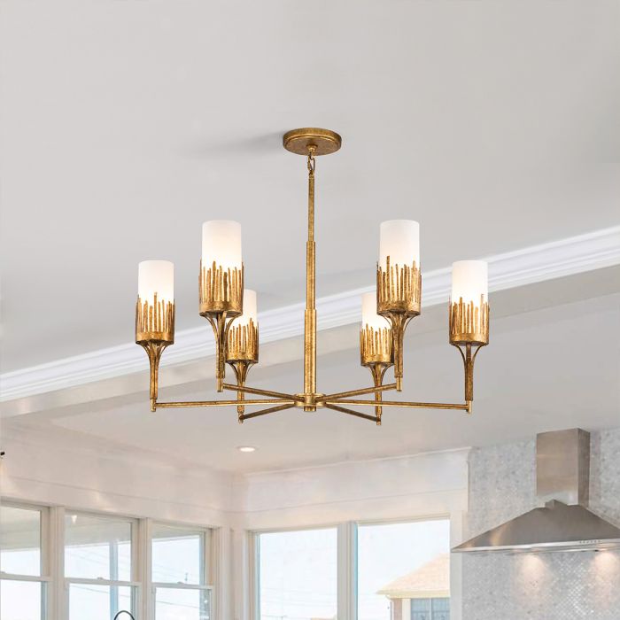 Quintiesse Sawgrass 6-Light Gold Leaf with Antique Glaze Modern Chandelier