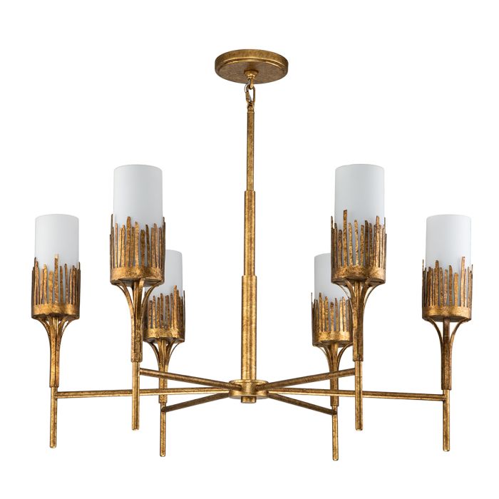 Quintiesse Sawgrass 6-Light Gold Leaf with Antique Glaze Modern Chandelier