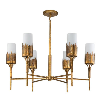 Quintiesse Sawgrass 6-Light Gold Leaf with Antique Glaze Modern Chandelier