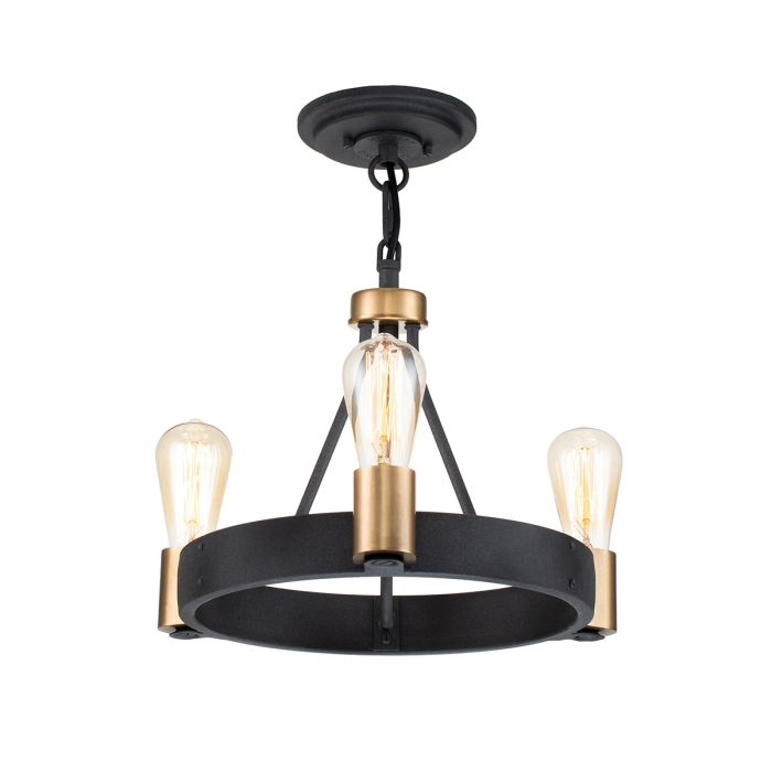 Hinkley Silas 3-Light Aged Zinc & Heritage Brass Semi-Flush Chandelier