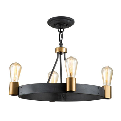 Hinkley Silas 4-Light Aged Zinc & Heritage Brass Semi-Flush Chandelier