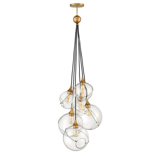 Lisa McDennon by Hinkley Skye 6-Light Heritage Brass Globe Pendant Chandelier